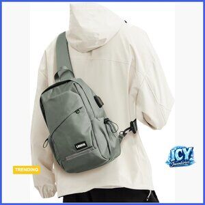 Nylon Sling Backpack with USB Port, Waterproof Daypack for Hiking Travel